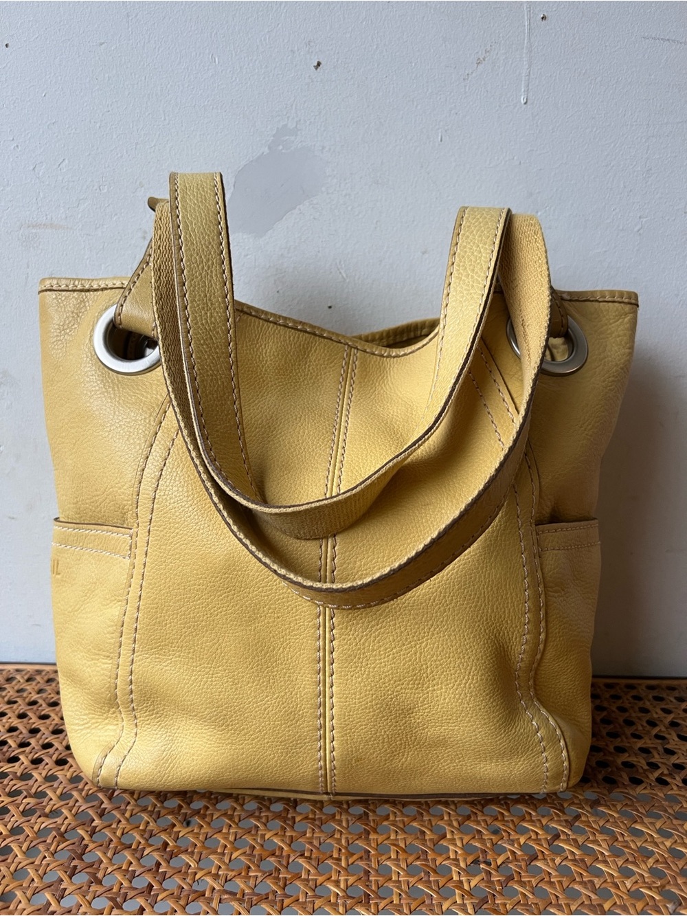 Fossil Yellow Leather Tote Bag with Double Handles